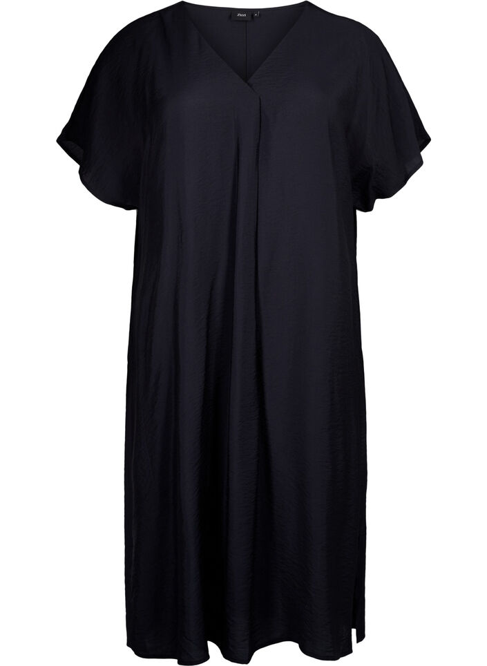 Robe &agrave; col en V en viscose, Noir, Packshot image number 0
