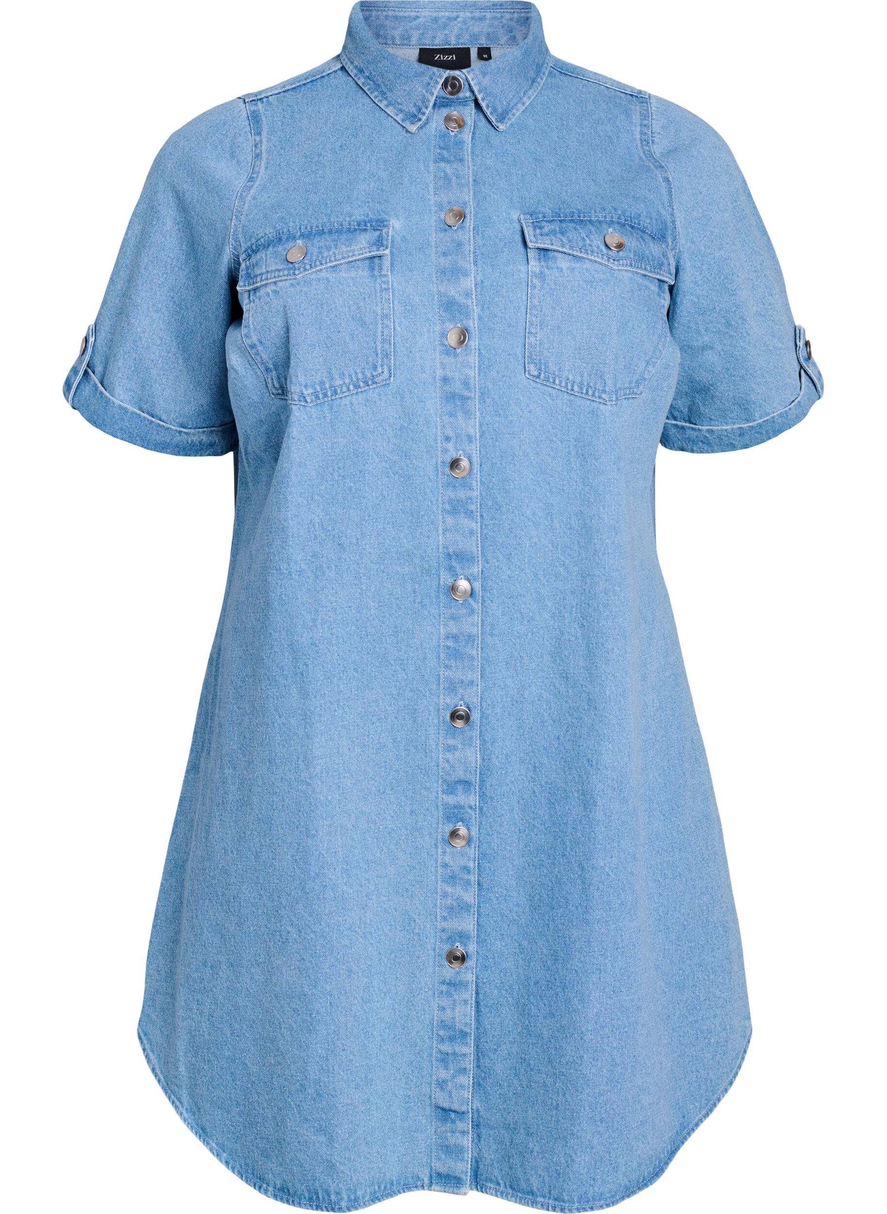 Zizzi Robe en denim avec manches courtes et boutons, Bleu Clair, Packshot image number 0