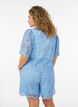 Blouse en dentelle &agrave; manches courtes et col V, Bleu, Model image number 2
