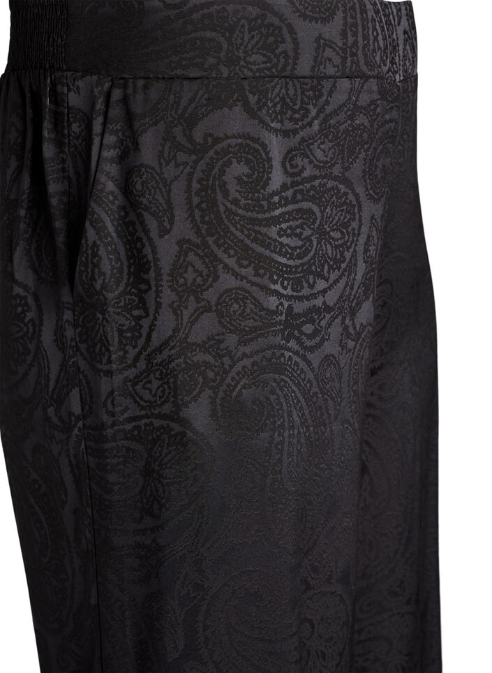 Pantalon ample &agrave; motif cachemire et taille haute, Noir, Packshot image number 2