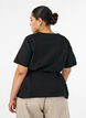Blouse en m&eacute;lange de coton avec un col en V et un lien &agrave; nouer, Noir, Model image number 2