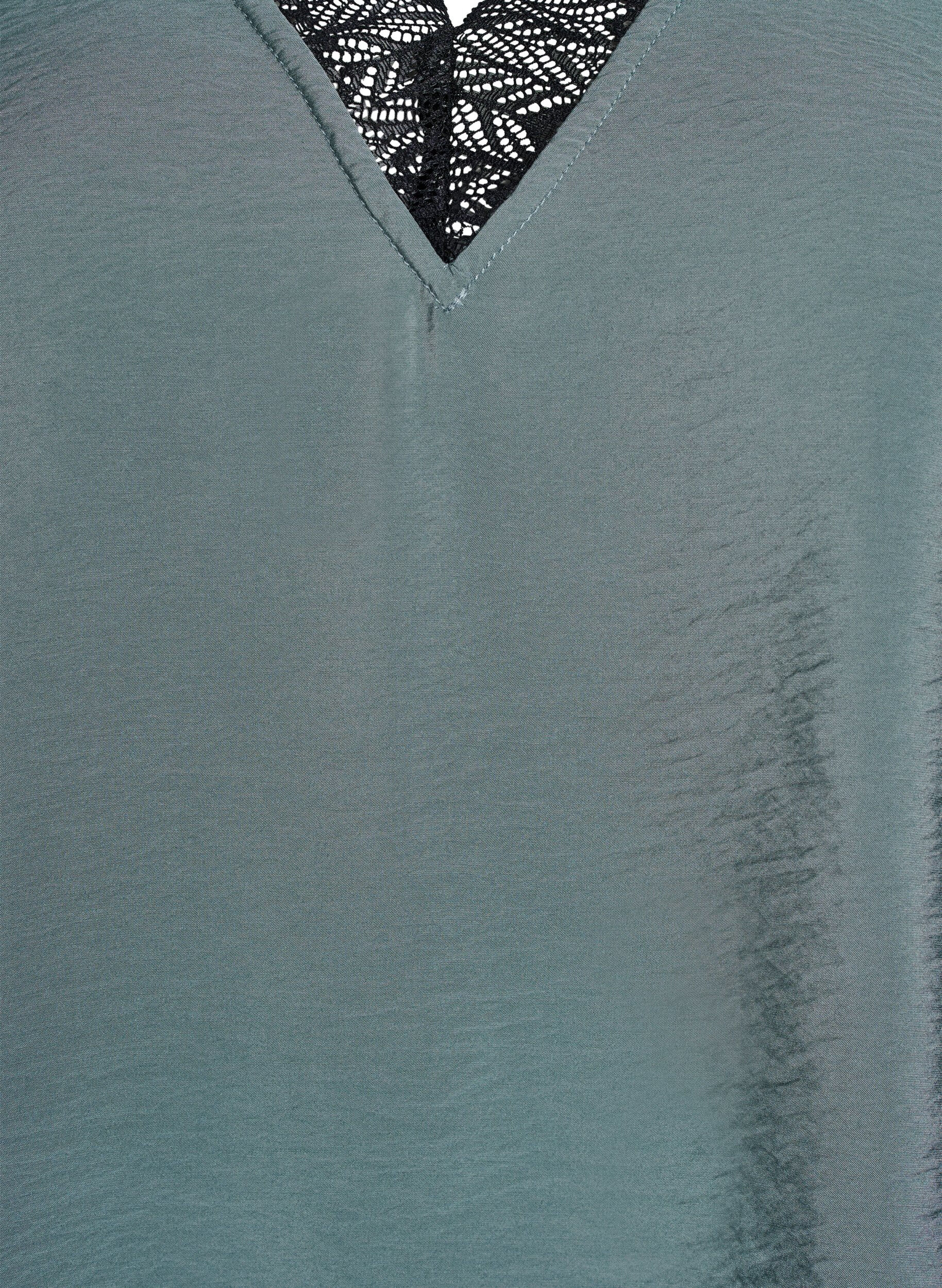 Zizzi Chemisier en viscose &agrave; manches courtes avec bordure en dentelle, Vert fonc&eacute;, Packshot image number 2