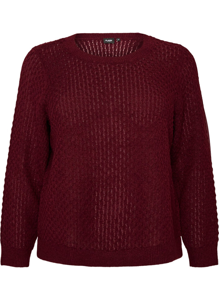 Blouse en maille avec motif ajour&eacute; textur&eacute;, Bordeaux, Packshot image number 0