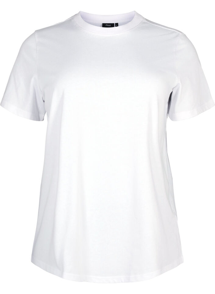 T-shirt basique en coton &agrave; col rond, Blanc, Packshot image number 0