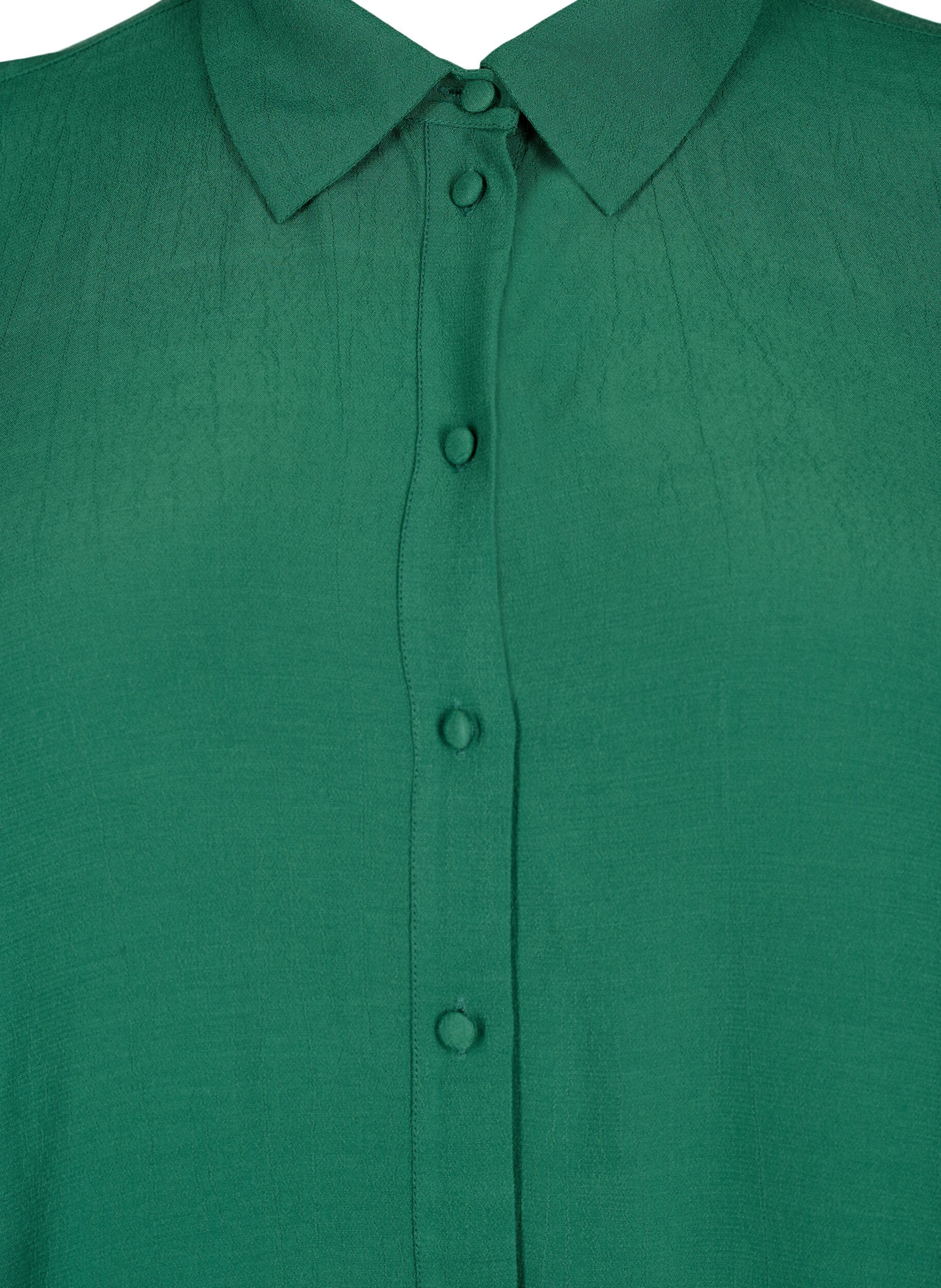 Zizzi Chemise en viscose avec manches 3/4 et d&eacute;tails de broderie, Hunter Green, Packshot image number 2