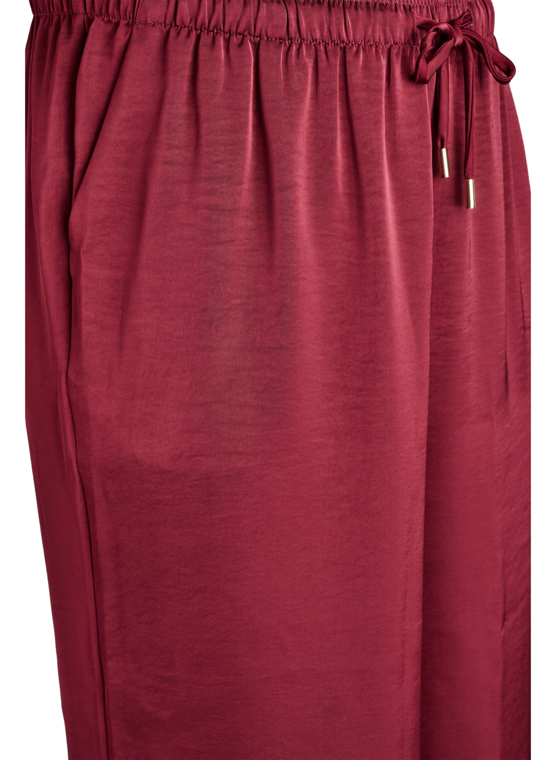 Zizzi Pantalon effet satin &agrave; taille haute et jambes larges, Bordeaux fonc&eacute;, Packshot image number 2