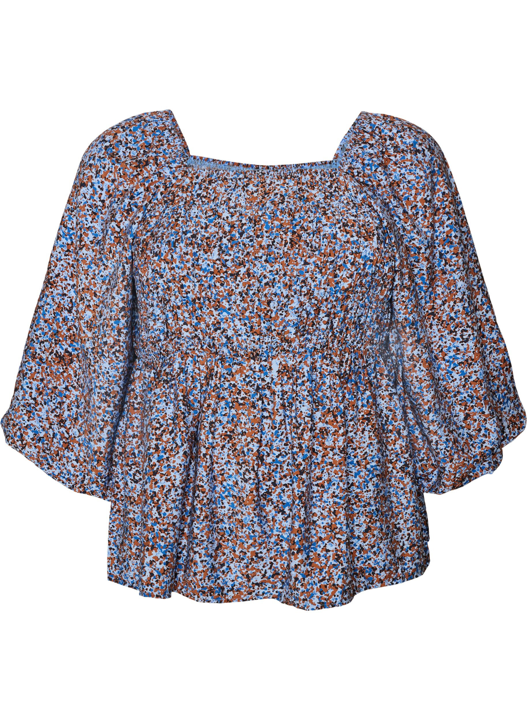 Blouse smock&eacute;e &agrave; encolure carr&eacute;e