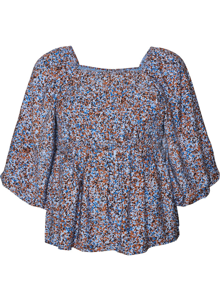 Blouse smock&eacute;e &agrave; encolure carr&eacute;e, Bleu Clair, Packshot image number 0