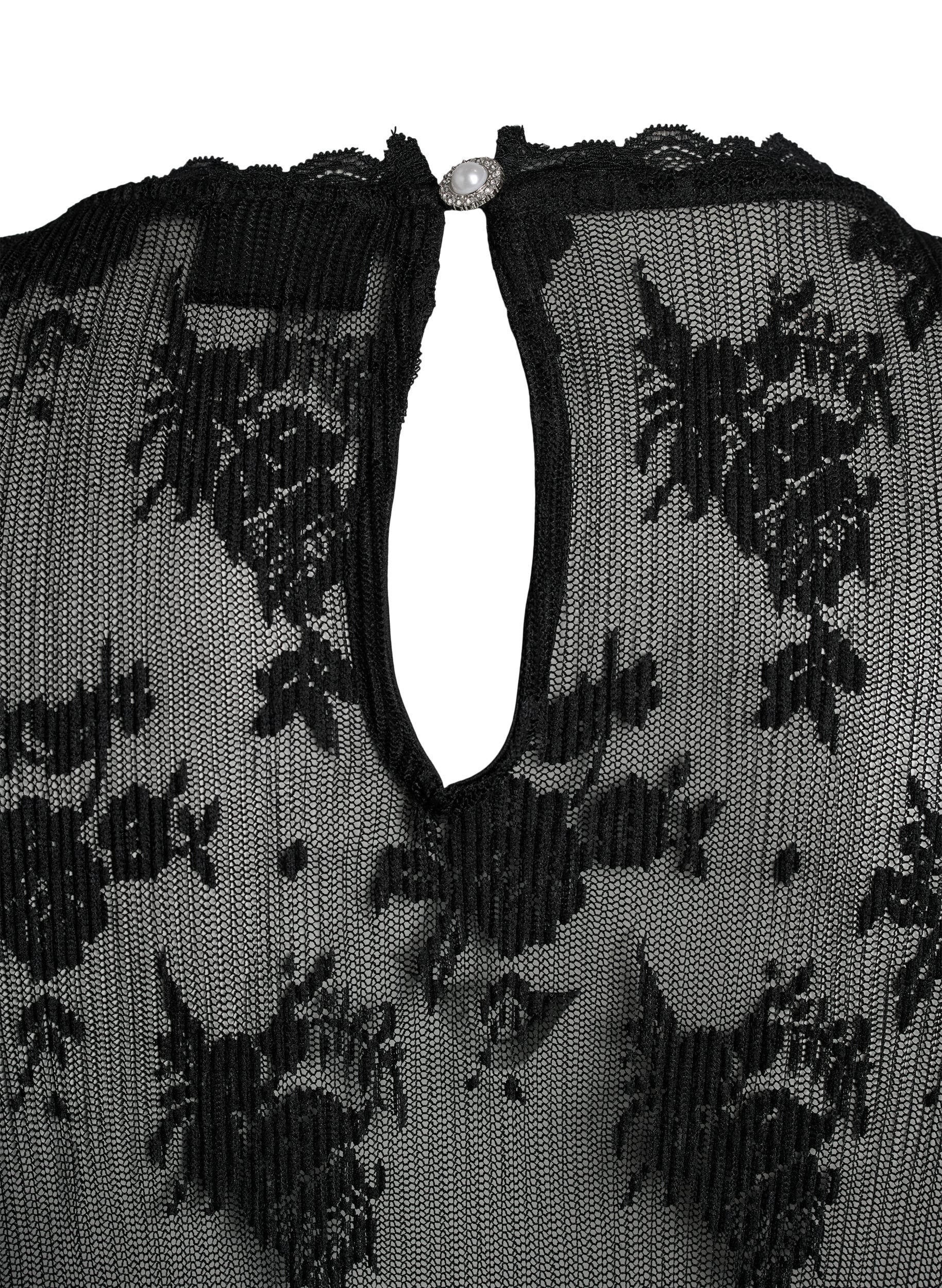 Zizzi Blouse en maille &agrave; manches longues avec motif en dentelle, Noir, Packshot image number 2