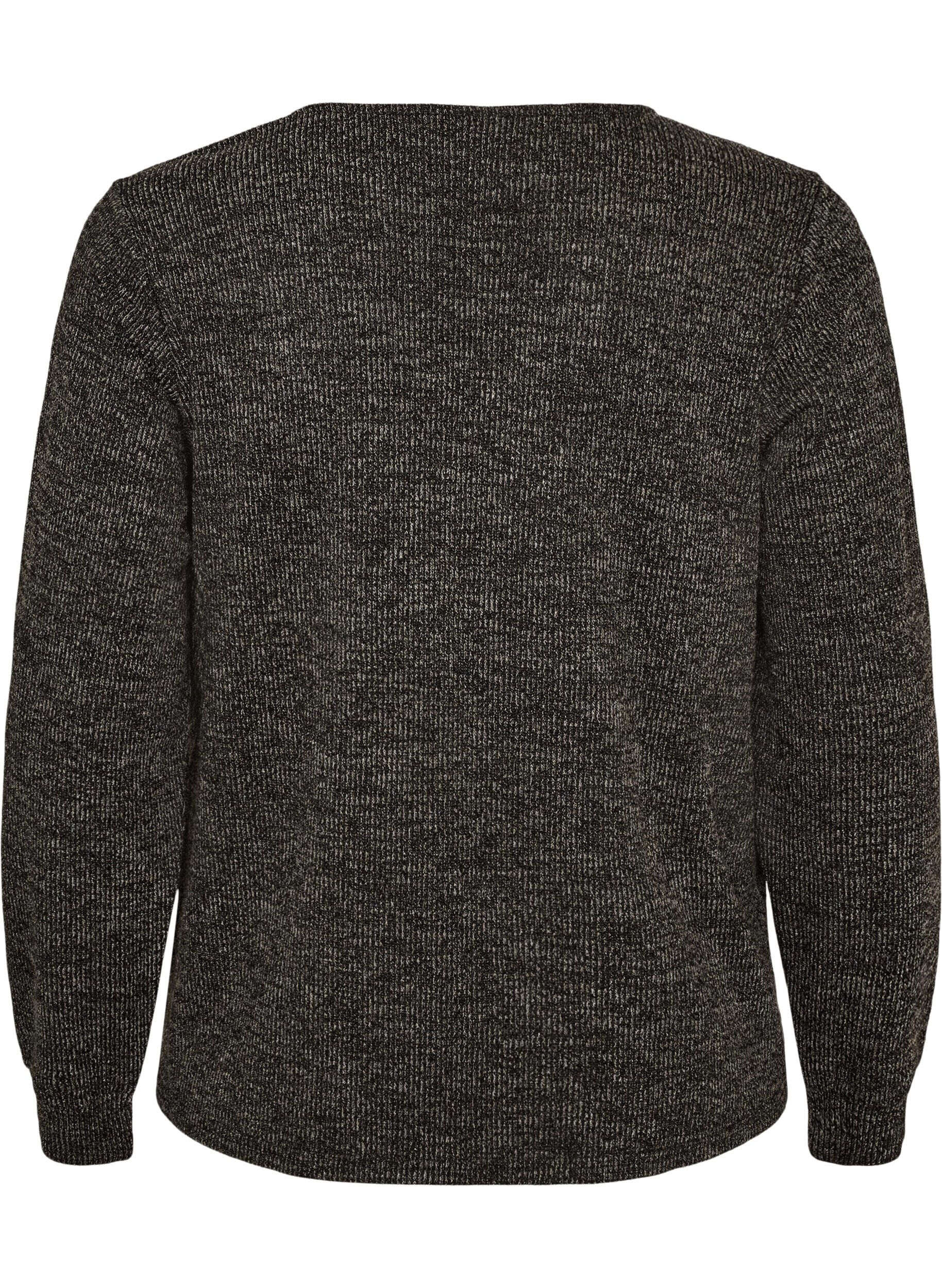 ZizziBlouse en jersey avec col en V et manches longues, Noir, Packshot image number 1