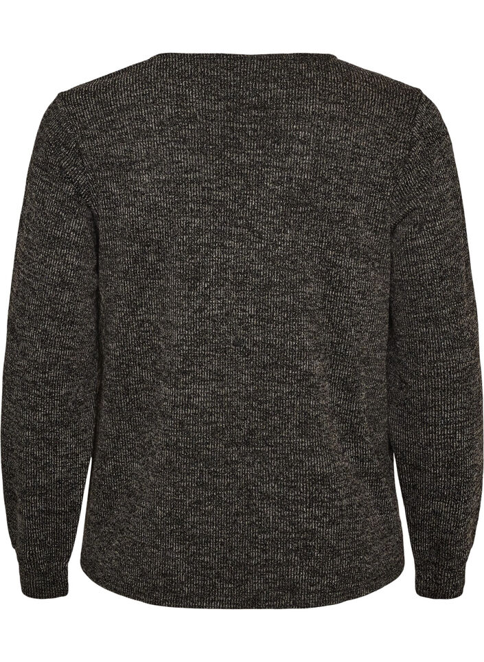 Blouse en jersey avec col en V et manches longues, Noir, Packshot image number 1