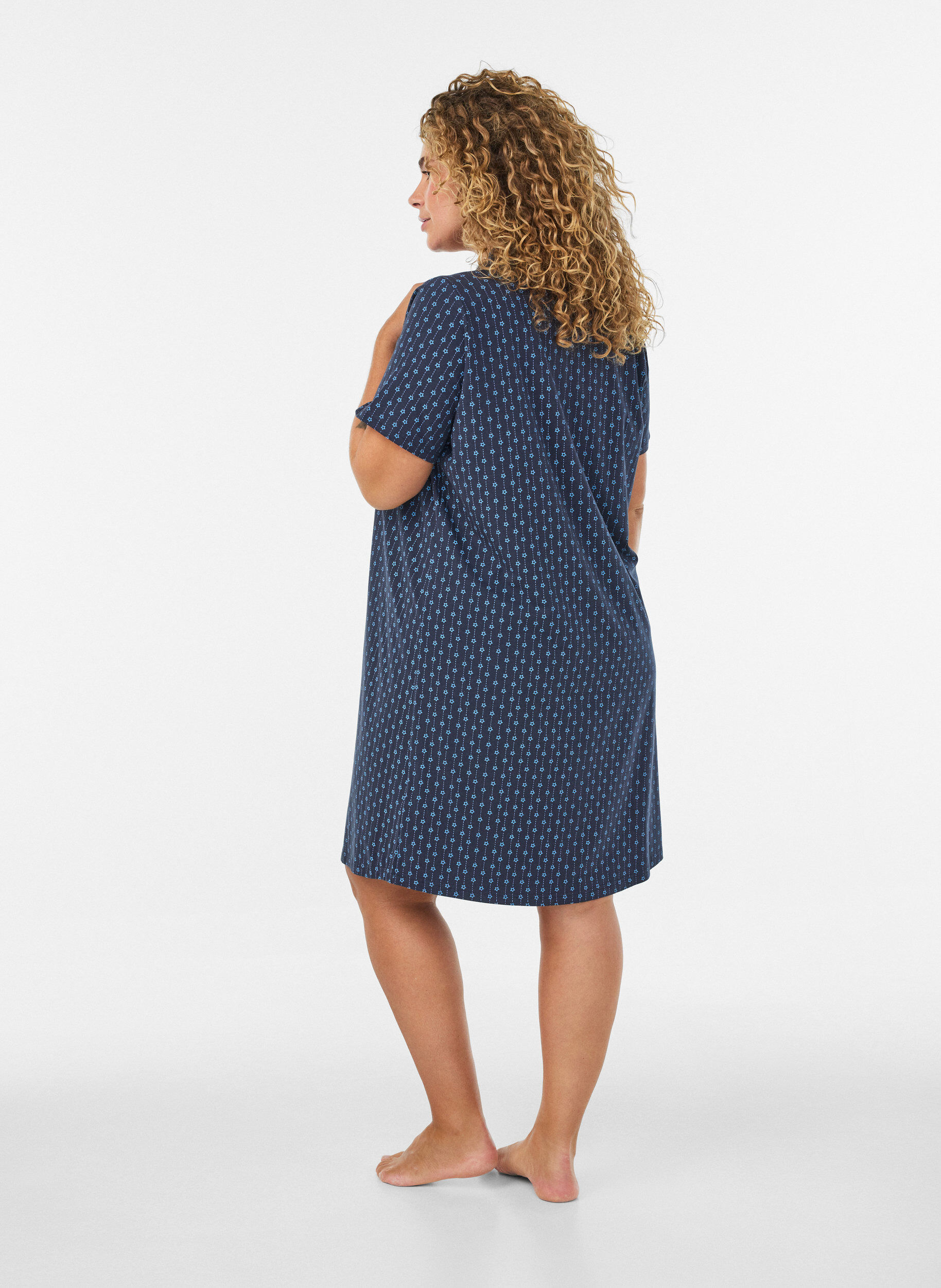 ZizziChemise de nuit en coton &agrave; boutons, Bleu, Model image number 2
