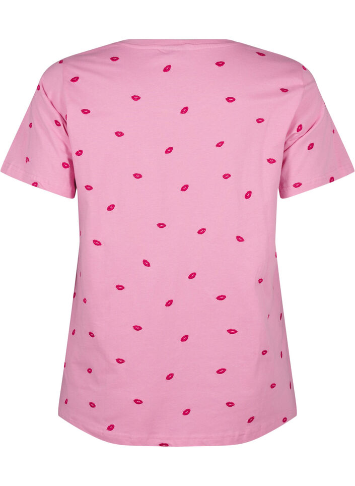 T-shirt en coton biologique avec motif de lèvres brodé, Rose Bl. Lips Emb. , Packshot image number 1