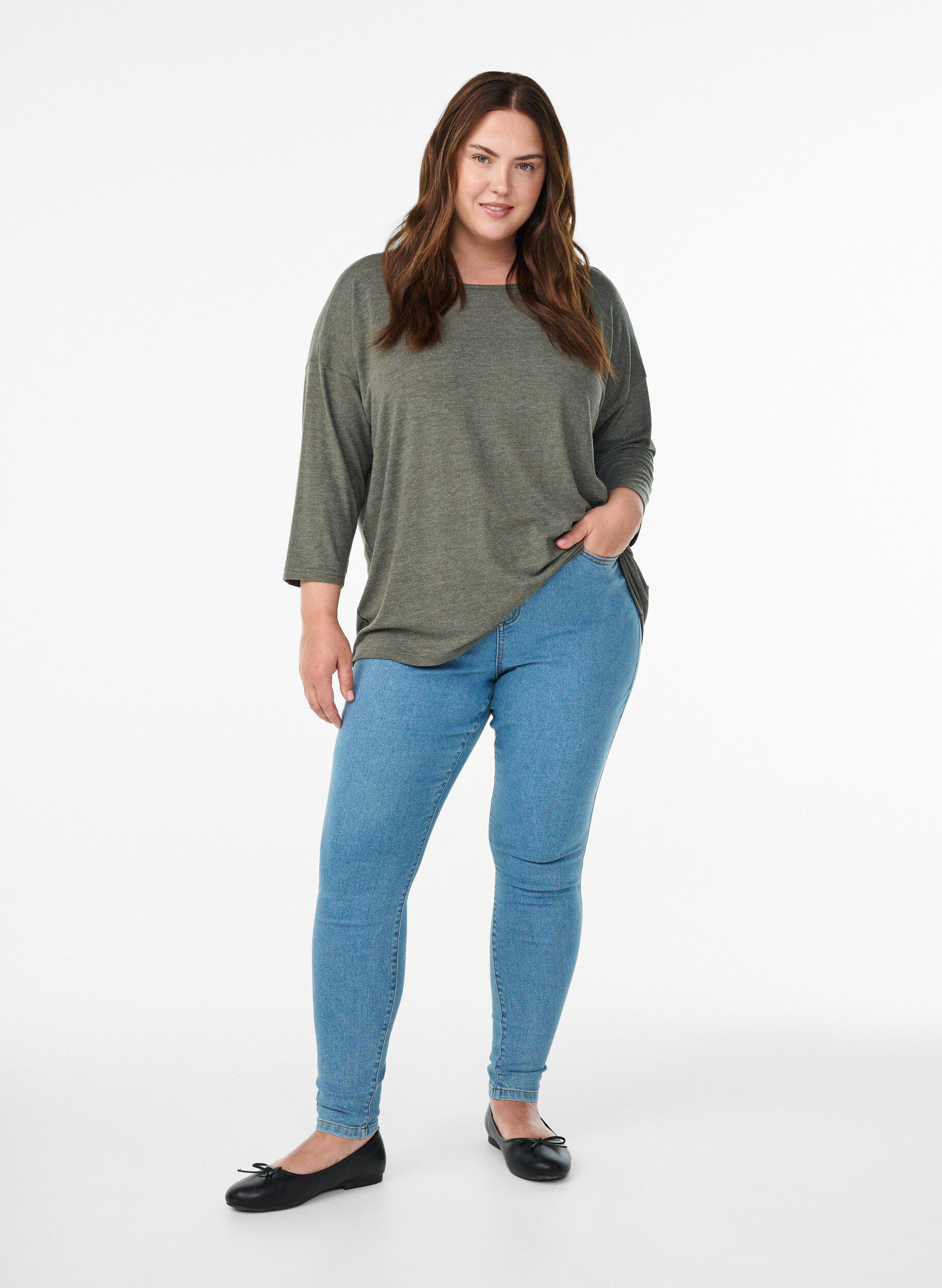 ZizziBlouse en jersey avec manches 3/4, Vert, Model image number 1