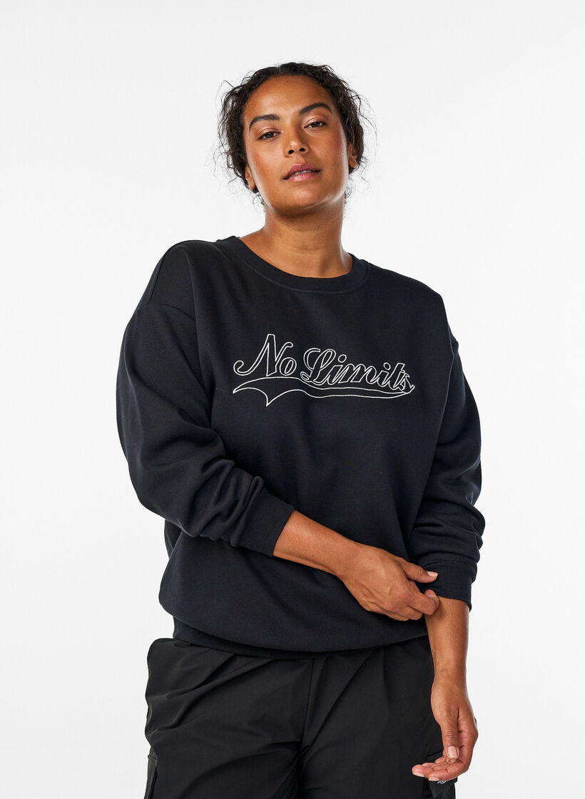 Sweatshirt avec d&eacute;tail statement, Noir, Model image number 0