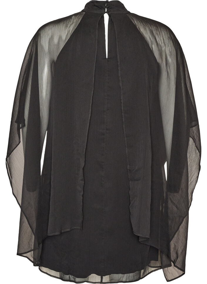 Robe mi-longue en mousseline avec cape transparente, Noir, Packshot image number 1