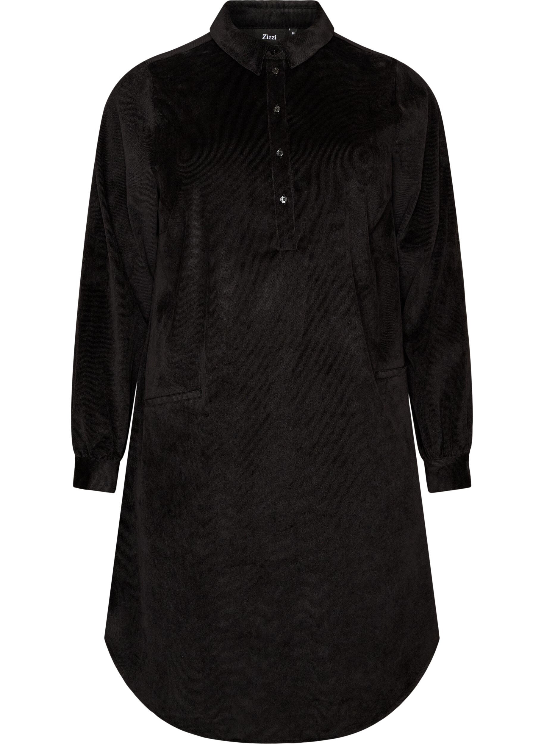 ZizziRobe chemise en velours c&ocirc;tel&eacute; avec col et fermeture boutonn&eacute;e, Noir, Packshot image number 0