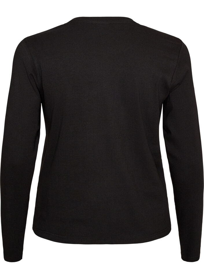 T-shirt basique &agrave; manches longues et col rond, Noir, Packshot image number 1