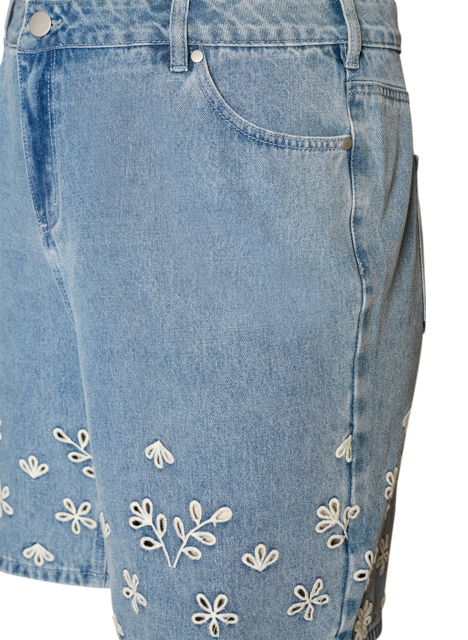 ZizziShort en jean taille haute avec broderie anglaise, Bleu Clair, Packshot image number 2