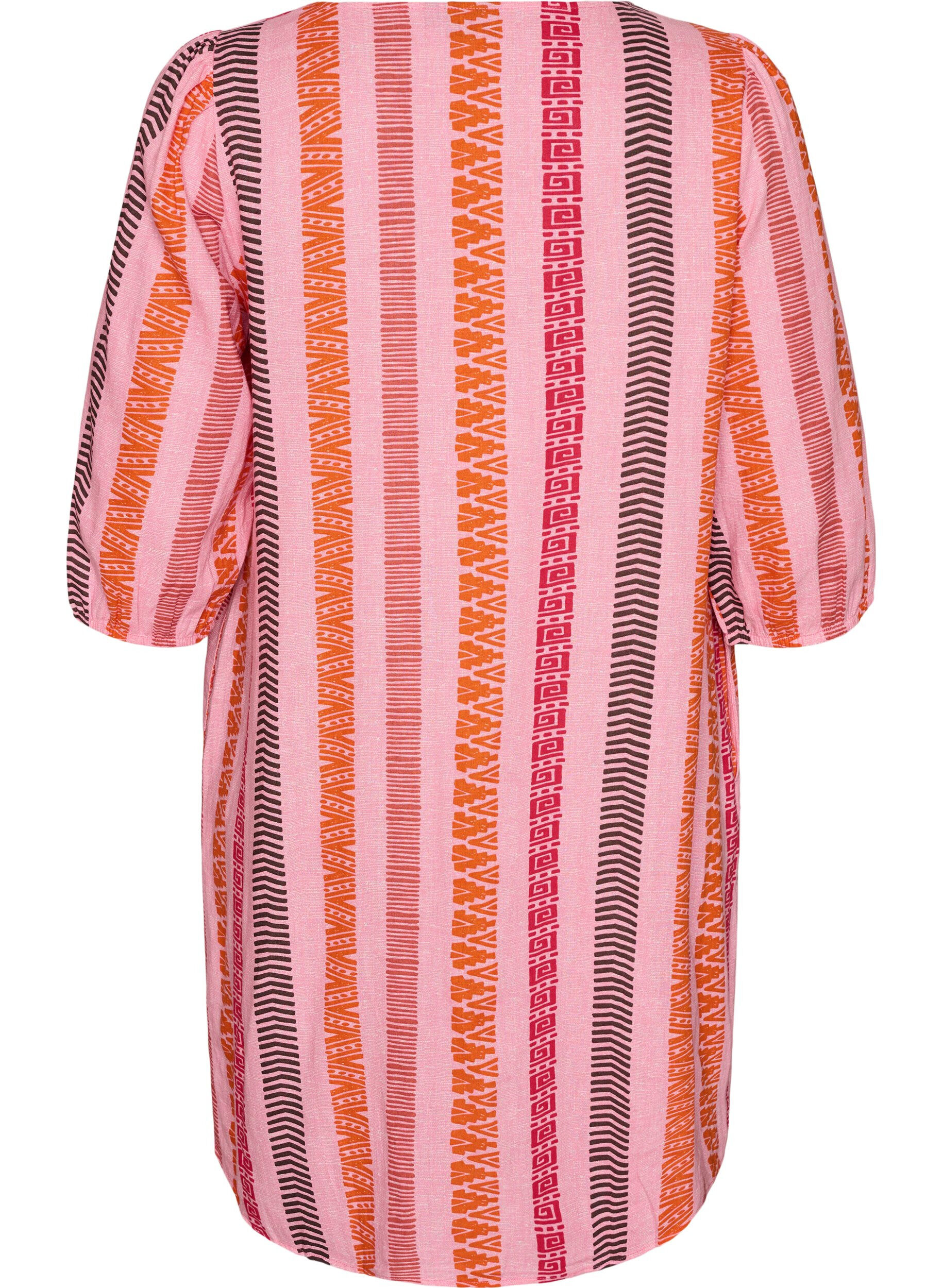 ZizziRobes courtes en lin et viscose &agrave; manches 3/4, Rose, Packshot image number 1