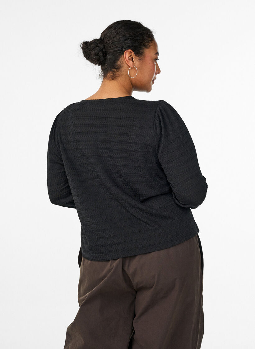 Blouse avec motif textur&eacute; et fermeture boutonn&eacute;e, Noir, Model image number 2