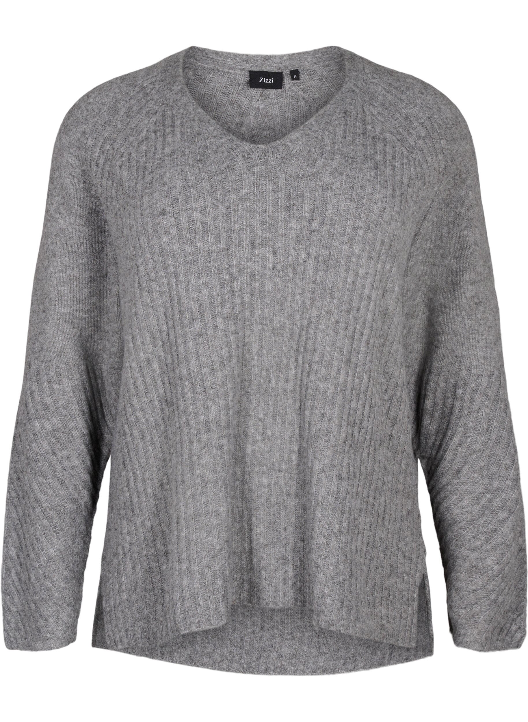 Zizzi Pull en tricot avec fente, Light Grey Melange, Packshot image number 0