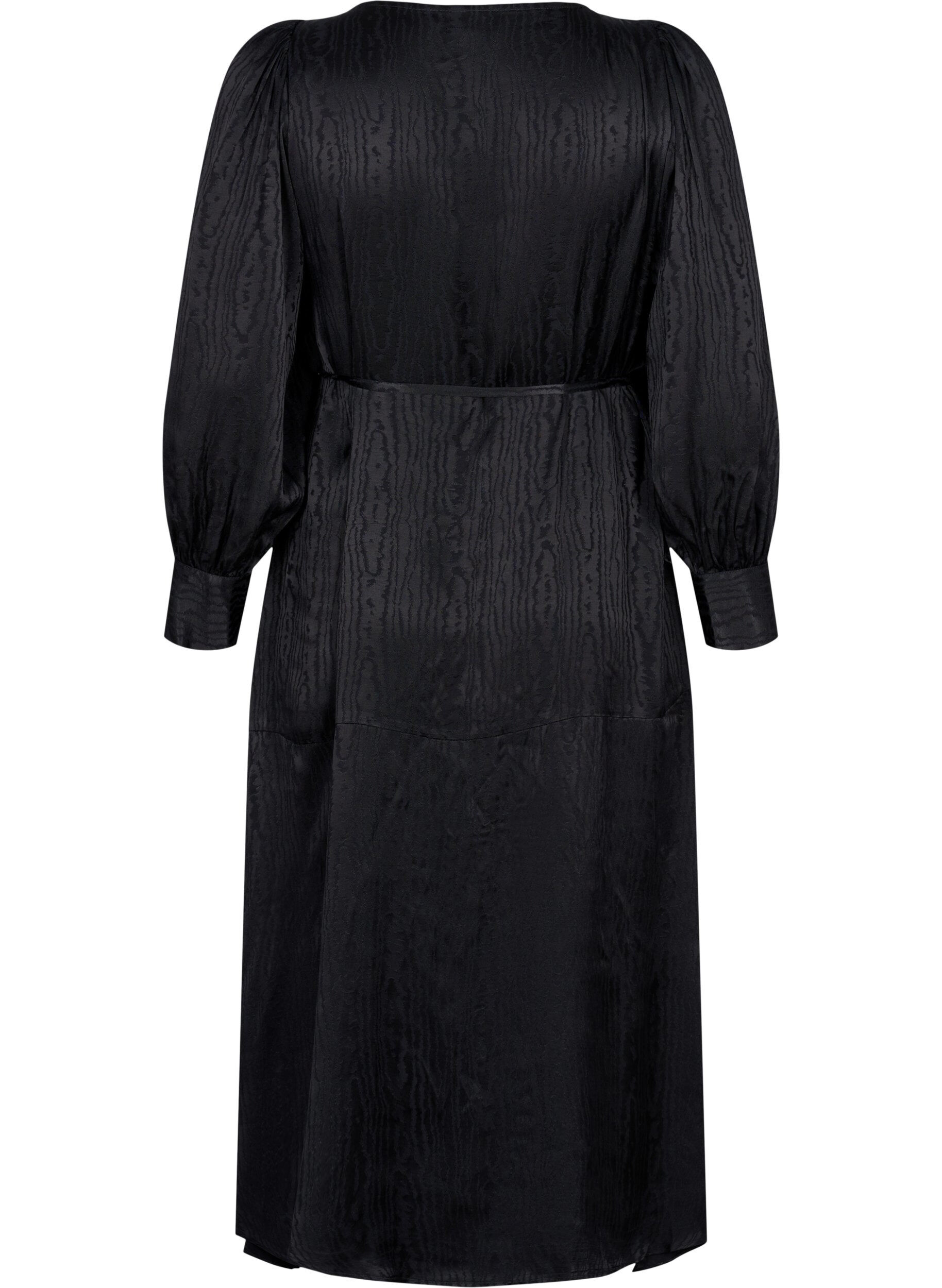 Zizzi Robe &agrave; manches longues en viscose avec imprim&eacute; ton sur ton, Black, Packshot image number 1
