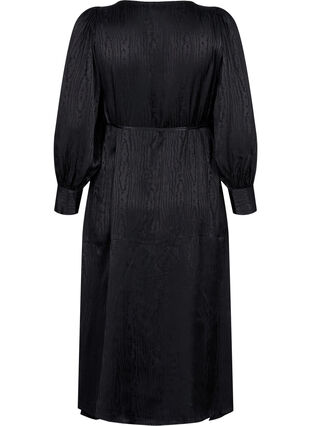 Robe à manches longues en viscose avec imprimé ton sur ton, Black, Packshot image number 1