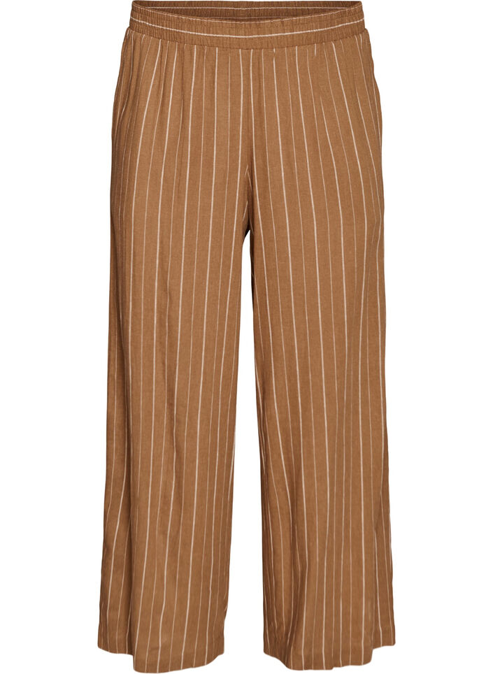 Pantalon large en lin et viscose, Marron, Packshot