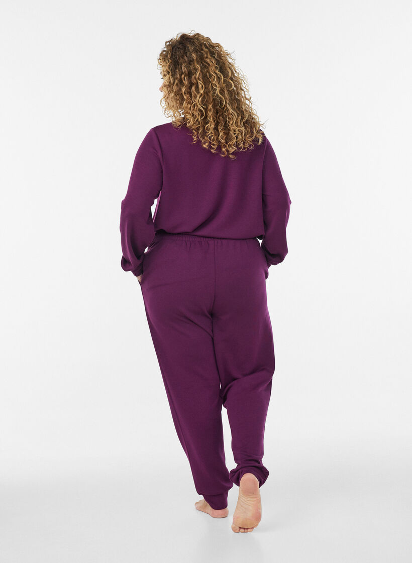 Pantalon en jersey taille haute avec poches, Violet, Model image number 1
