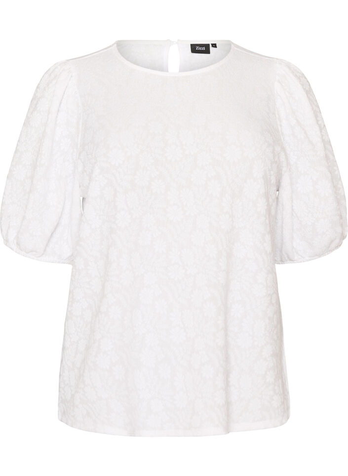 Blouse textur&eacute;e &agrave; manches courtes, Blanc, Packshot image number 0