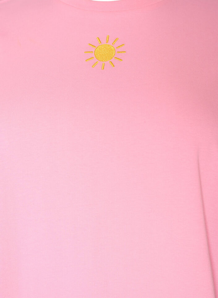 T-shirt en coton biologique avec motif de texte, Rose, Packshot image number 2
