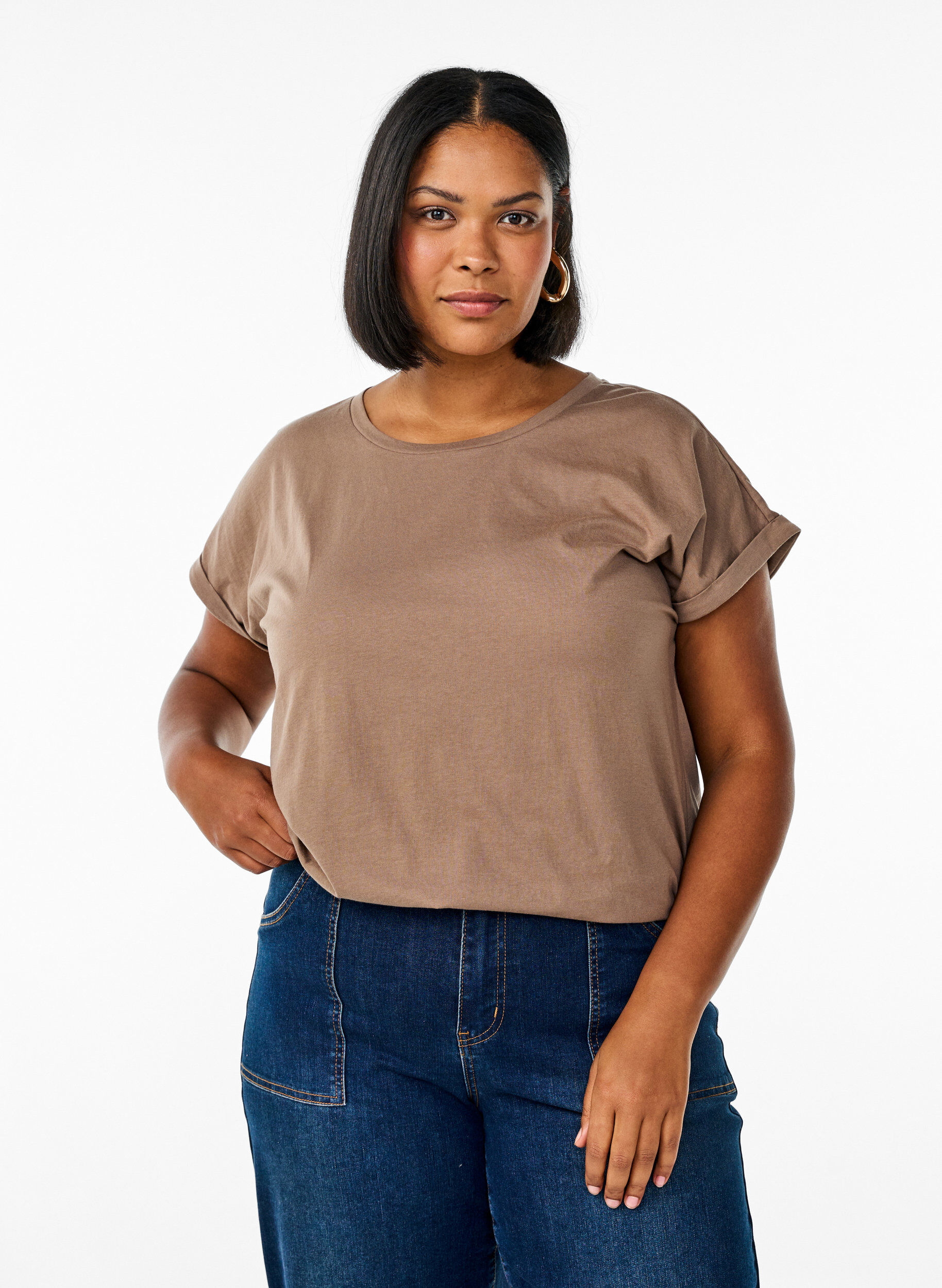 ZizziT-shirt &agrave; manches courtes en m&eacute;lange de coton, Marron, Model image number 0