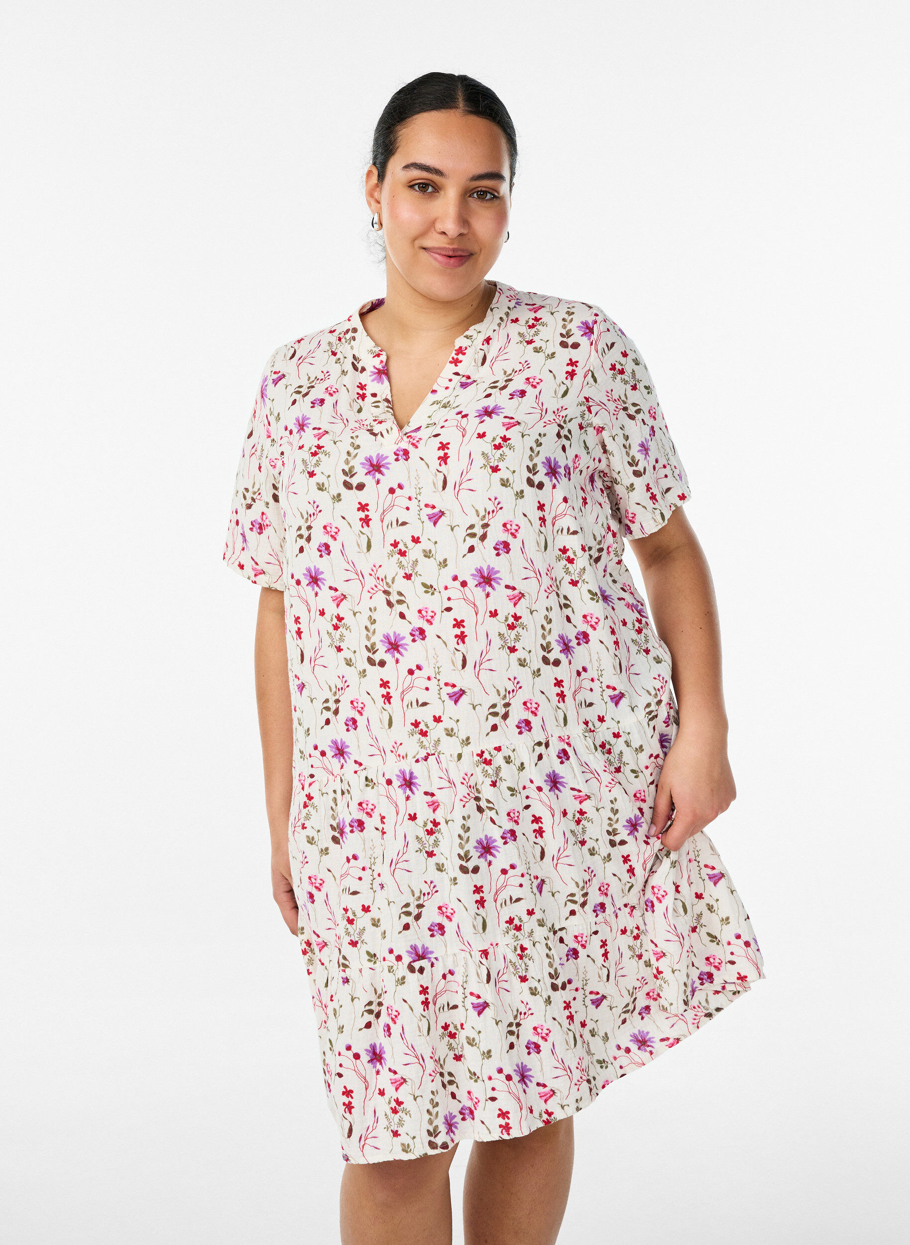 ZizziRobe courte &eacute;vas&eacute;e en mousseline de coton, Beige, Model image number 0