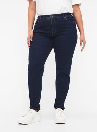 Jean Emily coupe slim fit avec taille normale, Dark blue, Model image number 2