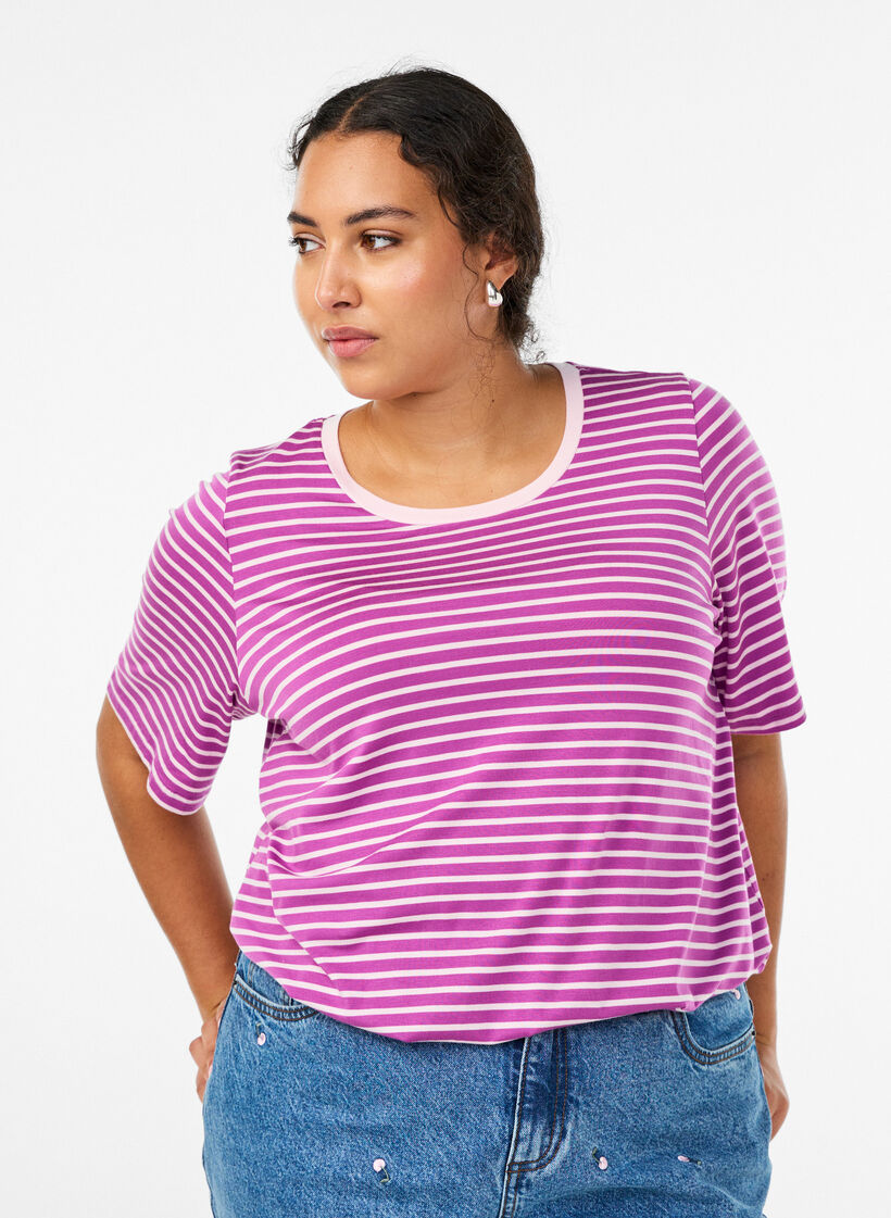 T-shirt en TENCEL&trade; Lyocell &agrave; rayures, Violet, Model image number 0