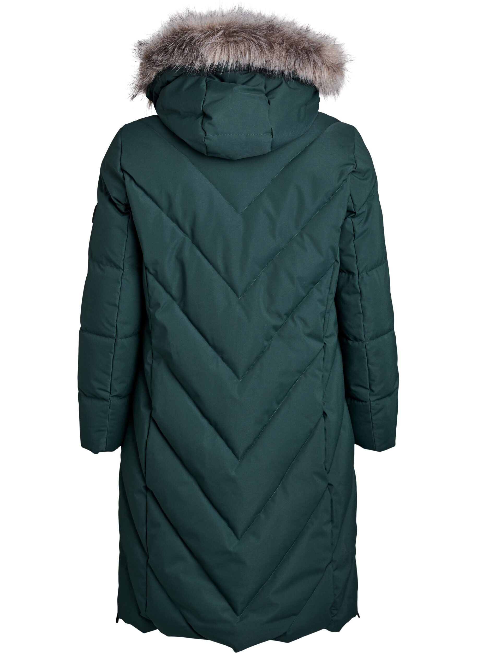 ZizziLong manteau d'hiver &agrave; fermeture &agrave; attaches et col en fausse fourrure, Vert fonc&eacute;, Packshot image number 1