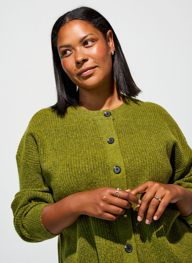 Cardigan en tricot c&ocirc;tel&eacute; avec boutons, Vert clair, Model image number 3