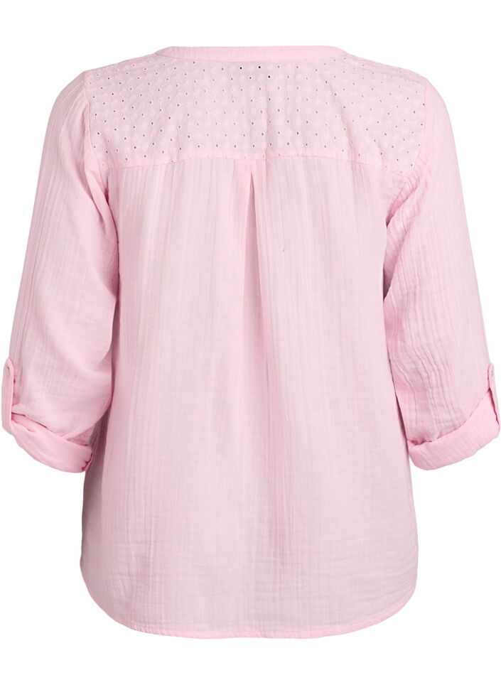 Blouse en mousseline de coton avec broderie anglaise, Rose, Packshot image number 1