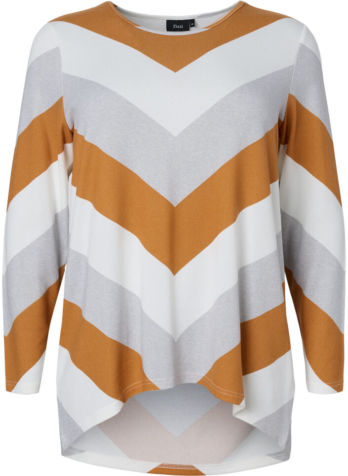  Blouse à motifs avec manches longues, Beige Zig Zag, Packshot image number 0