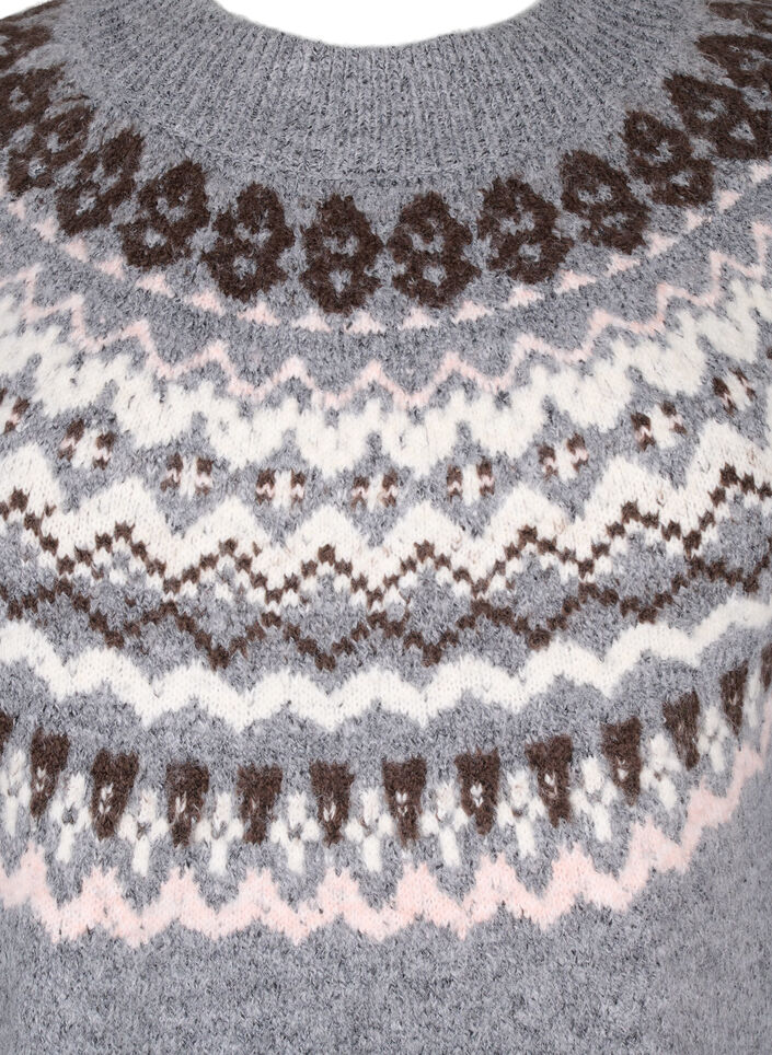 Robe en maille à motif jacquard et manches longues, Medium Grey Comb, Packshot image number 2