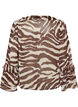 Blouse en mousseline avec imprim&eacute; z&egrave;bre et volants, Marron, Packshot image number 1