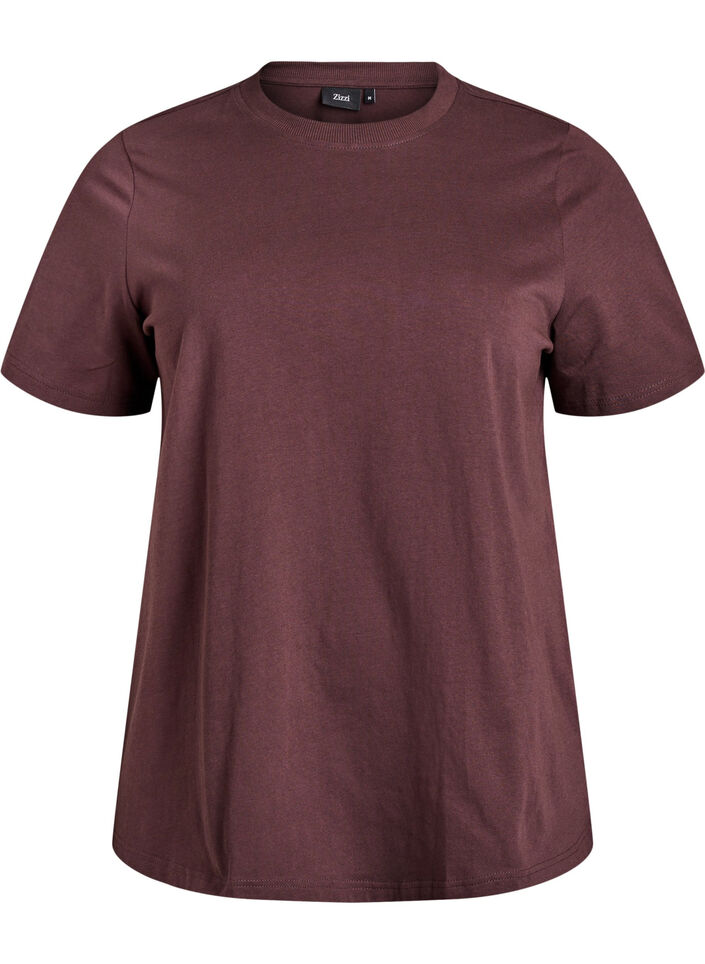T-shirt basique en coton &agrave; col rond, Marron, Packshot image number 0