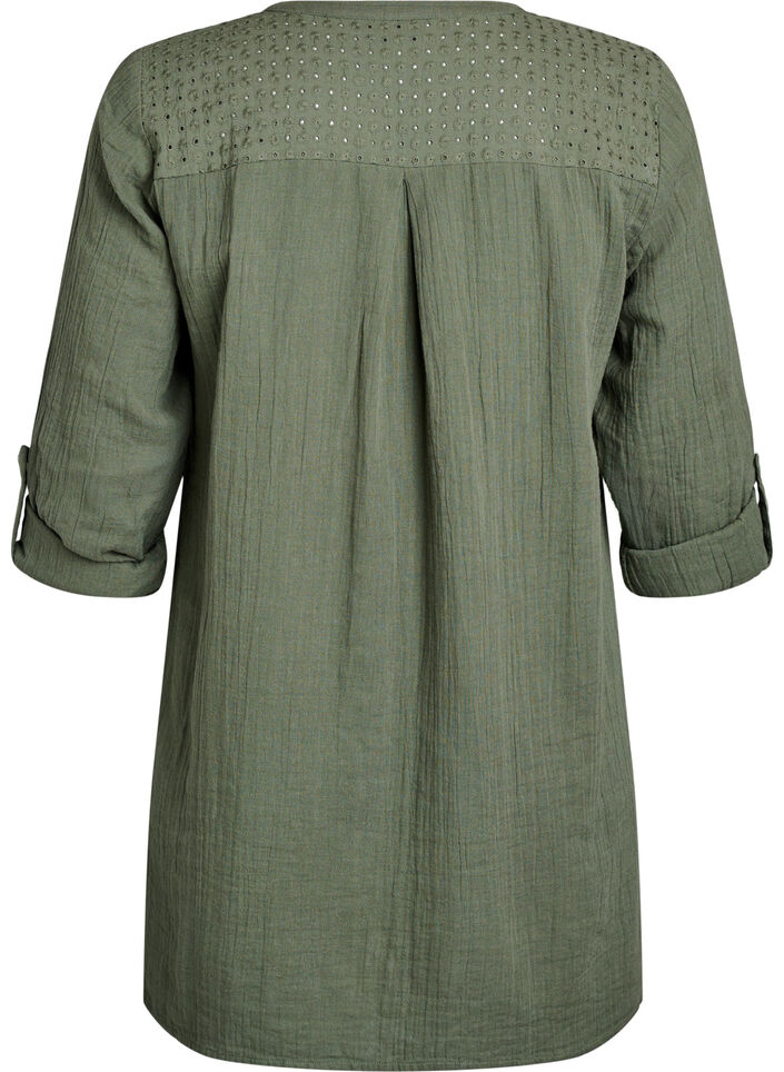 Tunique en mousseline de coton avec broderie anglaise, Vert, Packshot image number 1