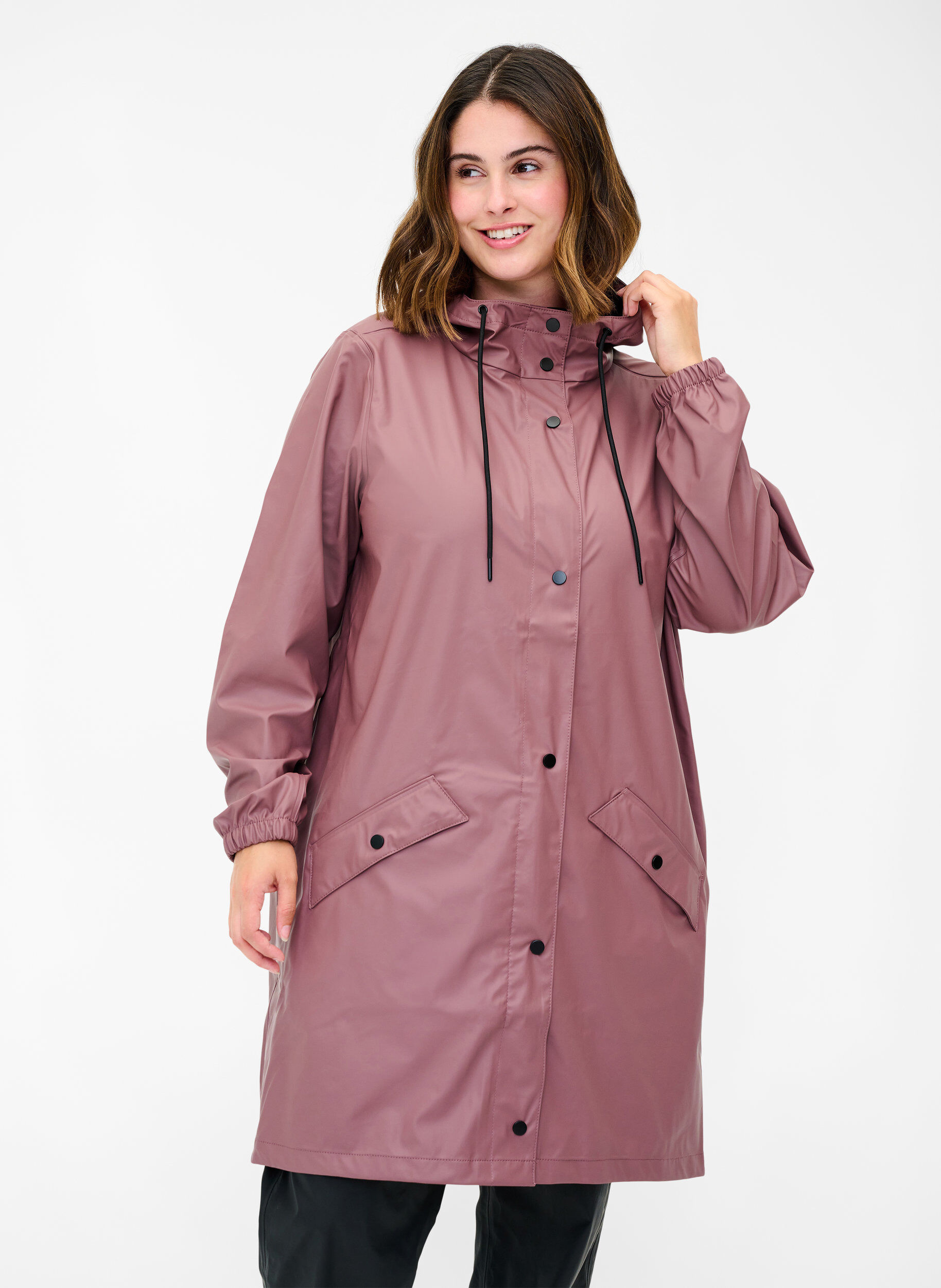 Zizzi Veste de pluie avec capuche et fermeture boutonn&eacute;e, Rose Taupe, Model image number 0