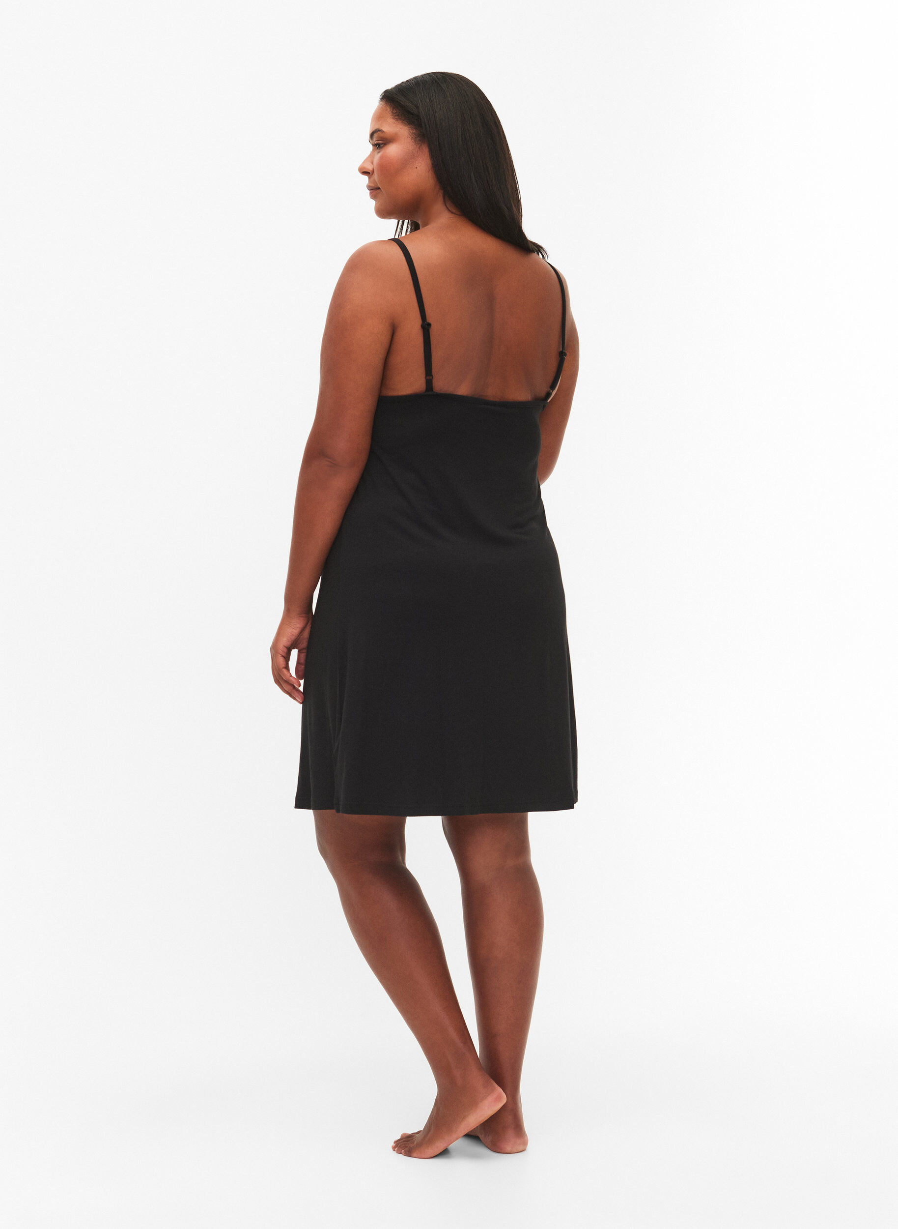 ZizziChemise de nuit avec bord dentelle en viscose, Noir, Model image number 2