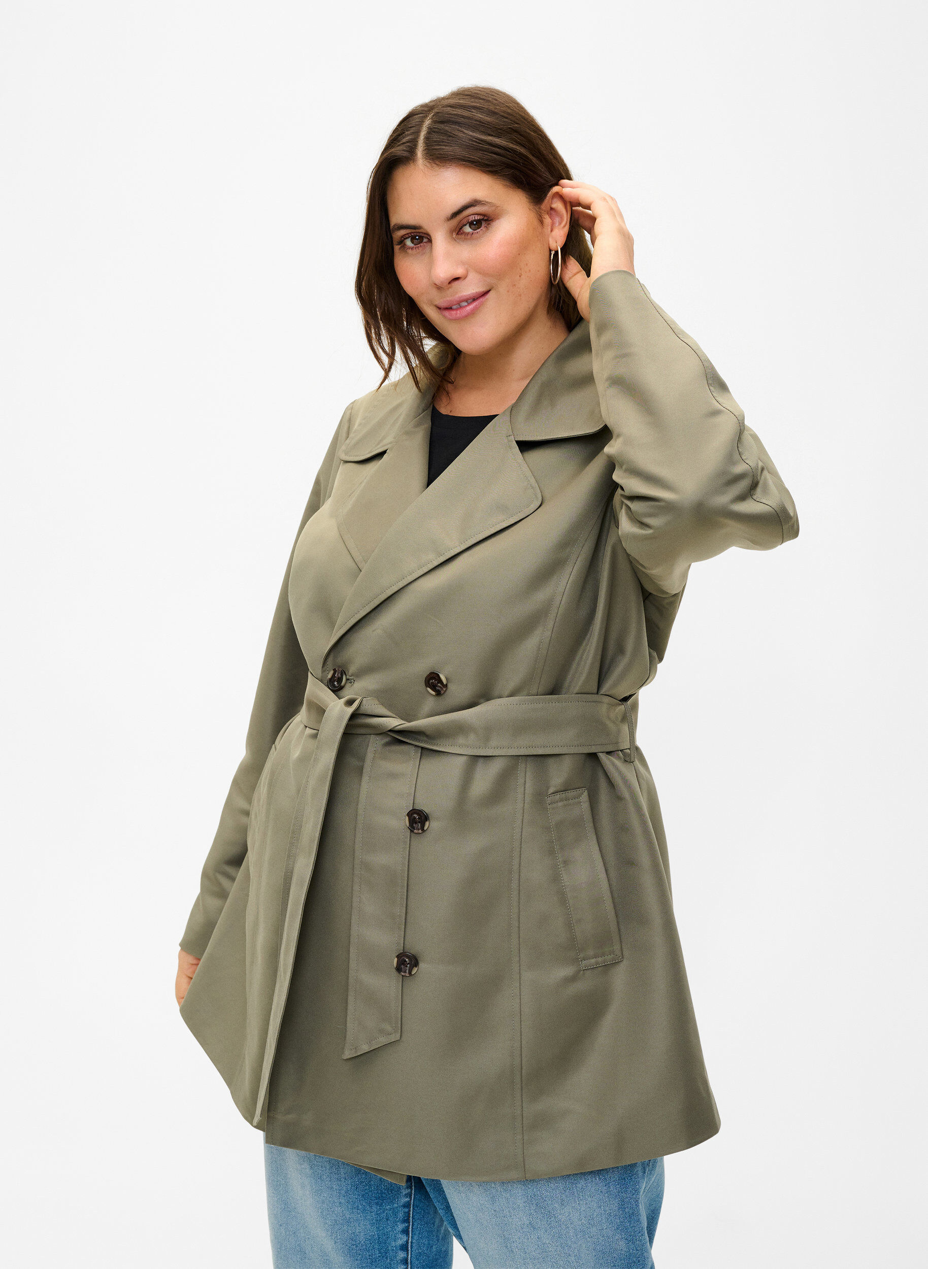 Trench court avec ceinture, Vert Kaki, Model
