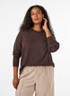 Blouse en maille avec un col rond, Marron, Model image number 0