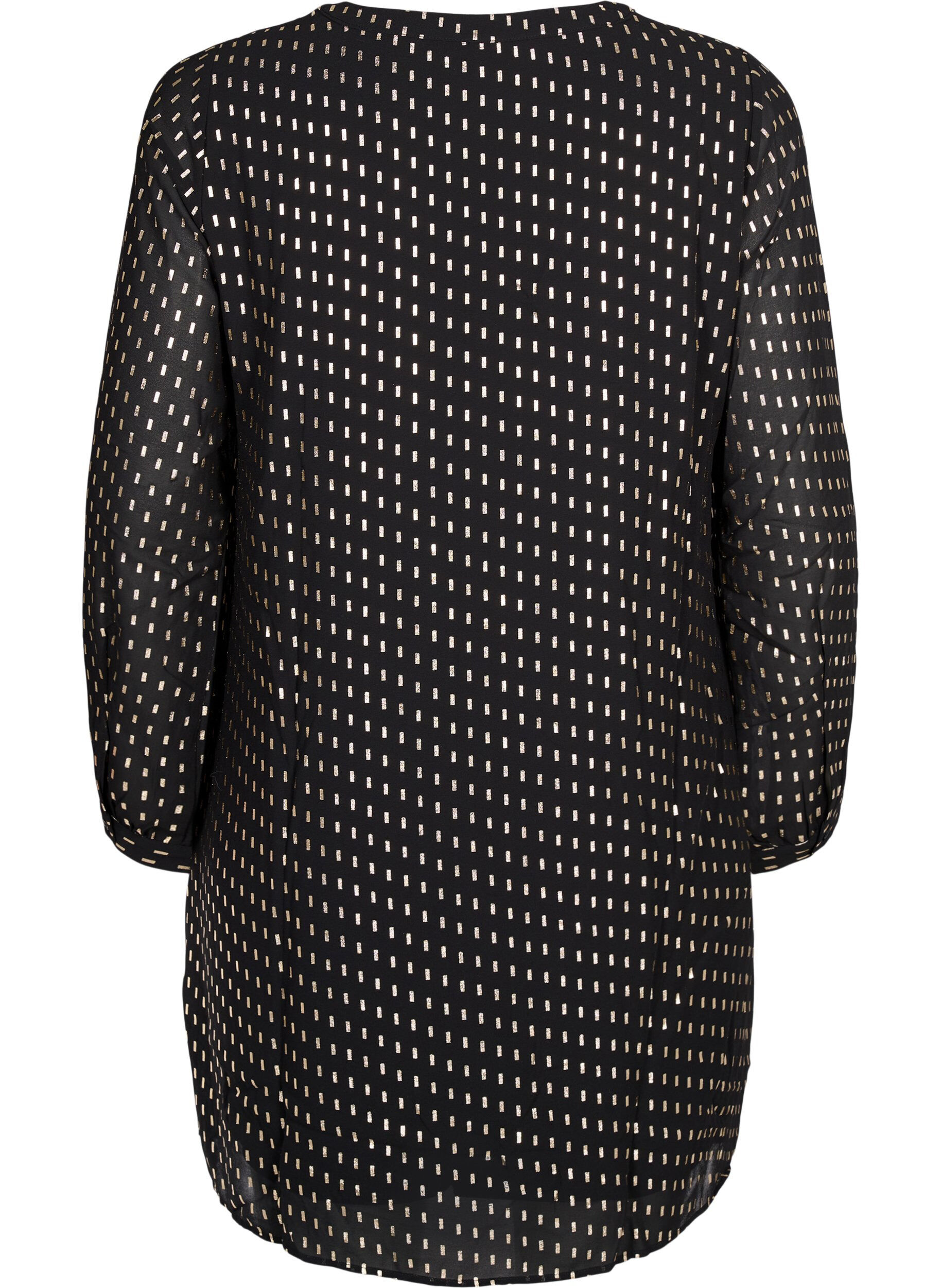 Zizzi Robe &agrave; manches longues avec imprim&eacute; brillant, Black w. Gold, Packshot image number 1