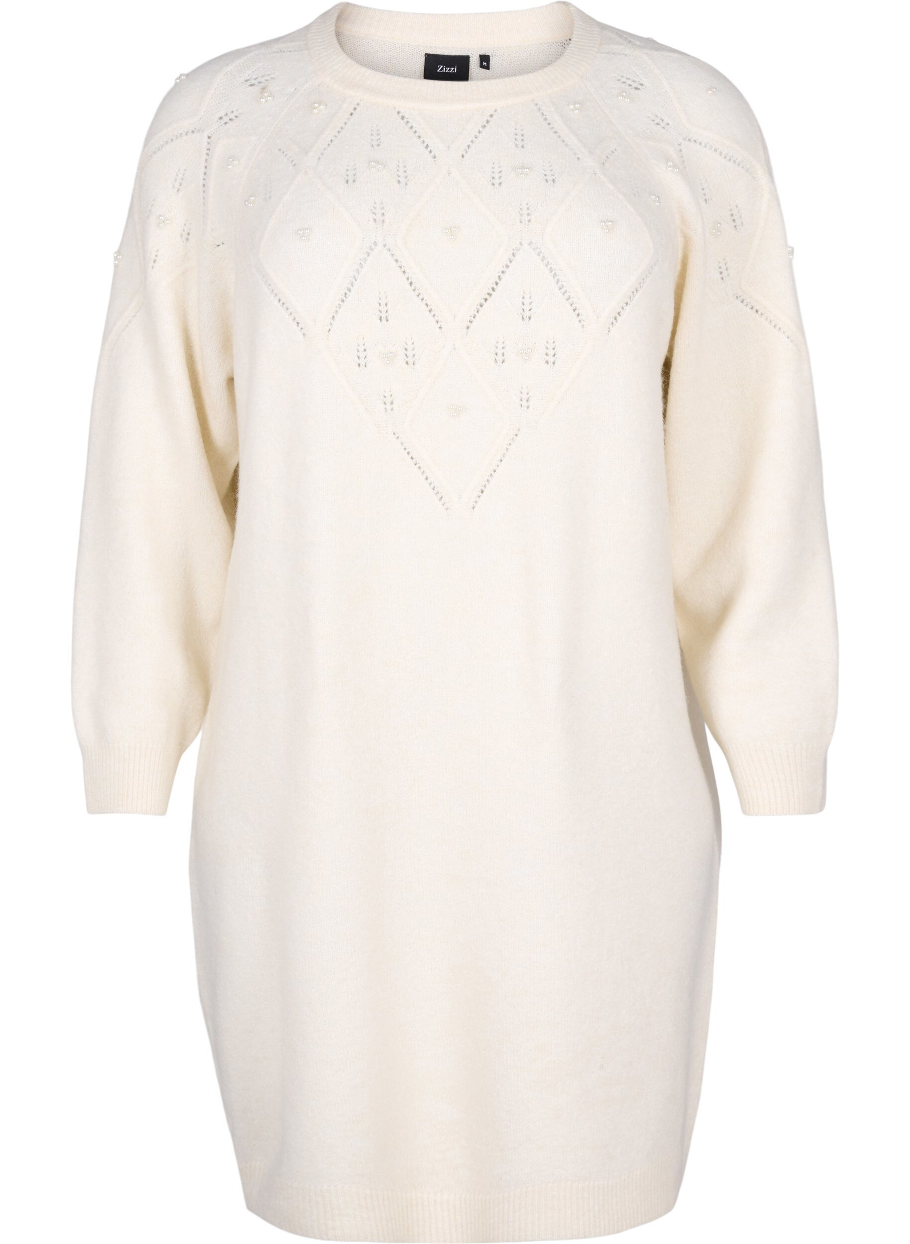 Zizzi Robe en maille avec motif et perles, Birch Mel., Packshot image number 0